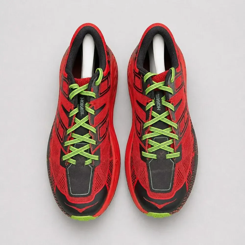 HOKA ONE ONE Speedgoat 2 Mens 11 Trail Running Shoes Tomato Red Green 1016795